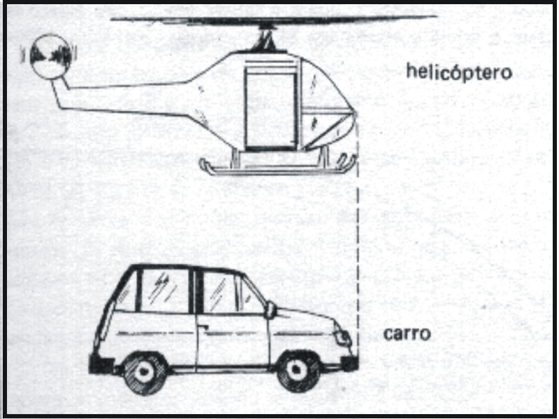 Automvel e helicptero em movimento.